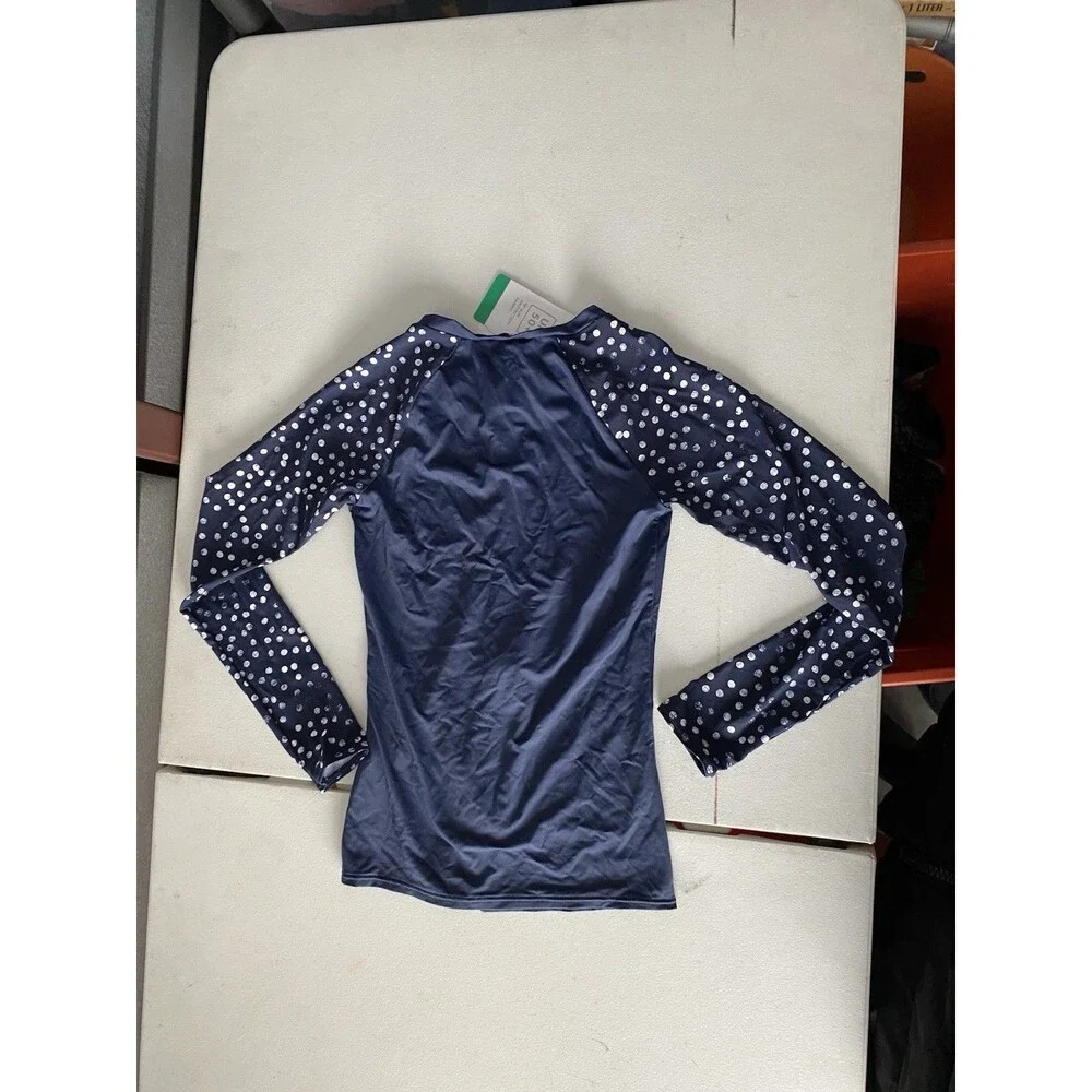 Roxy Womens XS Rash Guard Long Sleeve Zip Front Polka Dot UPF 50+ NWT Navy Blue